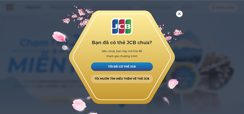 Đăng nhập website và cho biết đã có thẻ JCB chưa